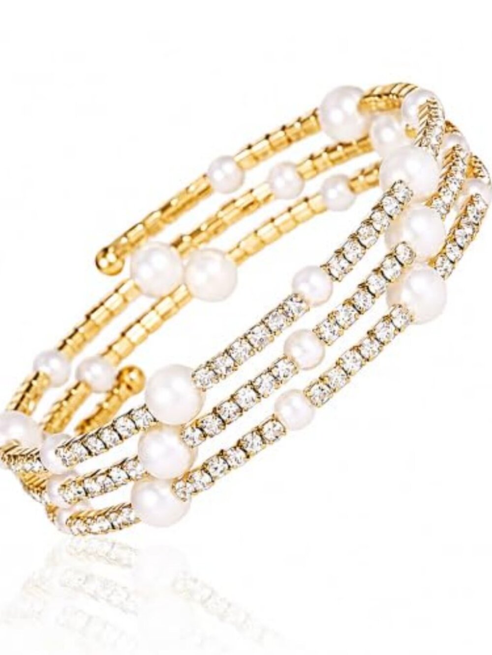 Rhinestone Pearl Stretch Cuff Bracelet for Women